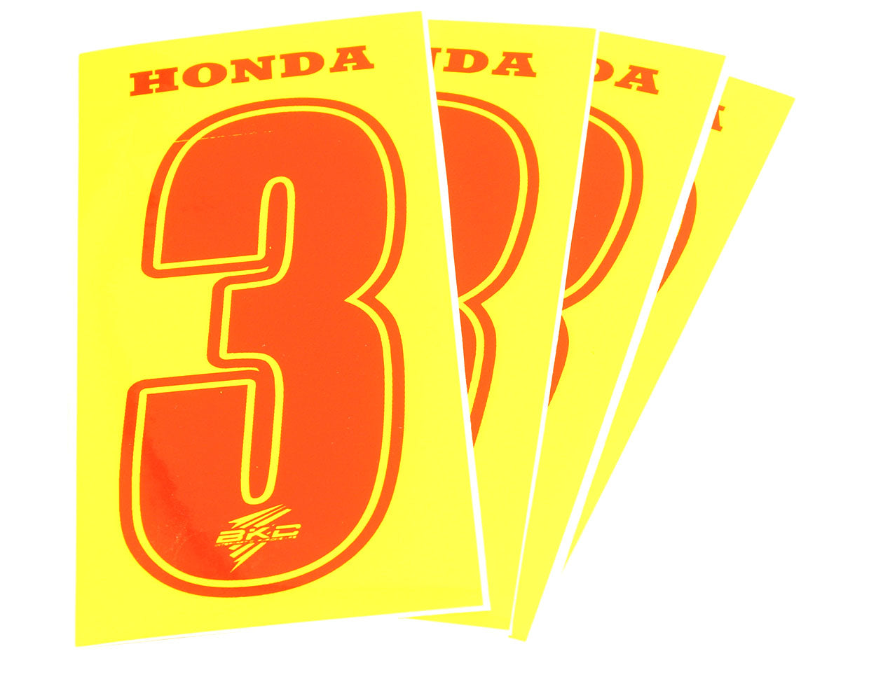 Bkc Bambino Race Numbers - 3 Red On Yellow - Pack 4