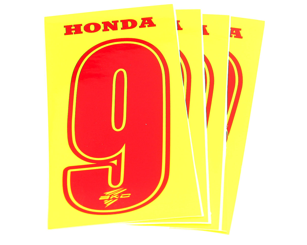 Bkc Bambino Race Numbers - 9 Red On Yellow - Pack 4